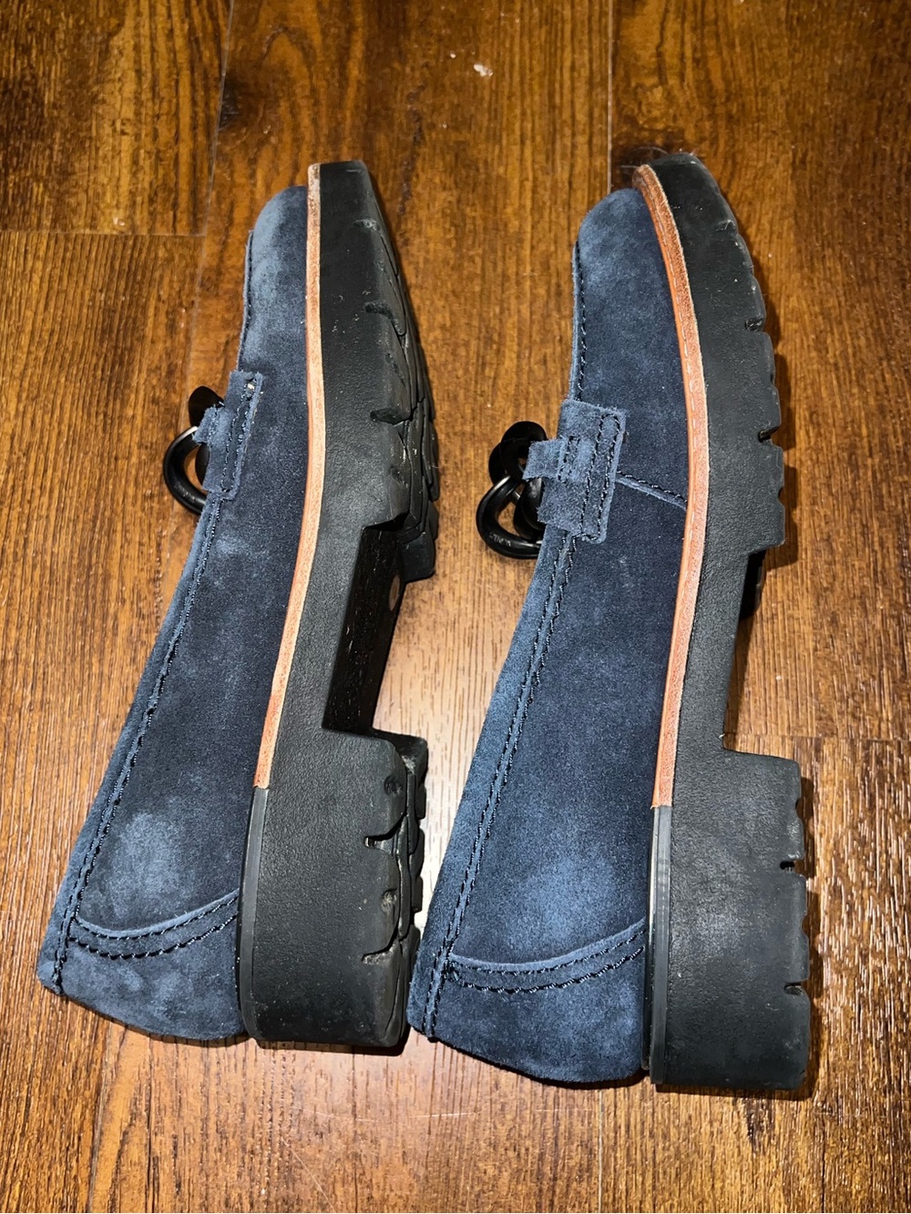 Earth Navy Blue Suede Zalor Chain Detail Lug Sole Slip On Loafers Women’s Size 8 - Picture 9 of 13